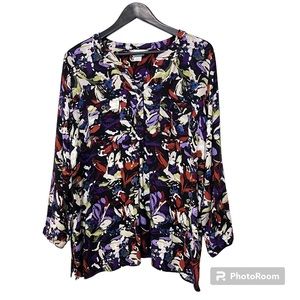 CJ Banks Floral Print V-Neck Blouse